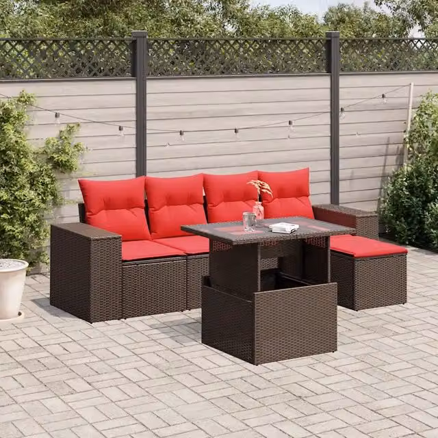 Set Divani da Giardino 6 pz con Cuscini Marrone in Polyrattan 3269134