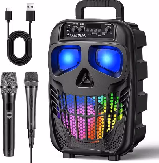 Impianto karaoke per adulti Sistema portatile con 2 microfoni Bluetooth speaker con effetti di luce Sistema PA supporta USB-AUX IN macchina karaoke box musicale per festa di bambini matrimonio KTV chiesa (Q2) impianto karaoke per adulti