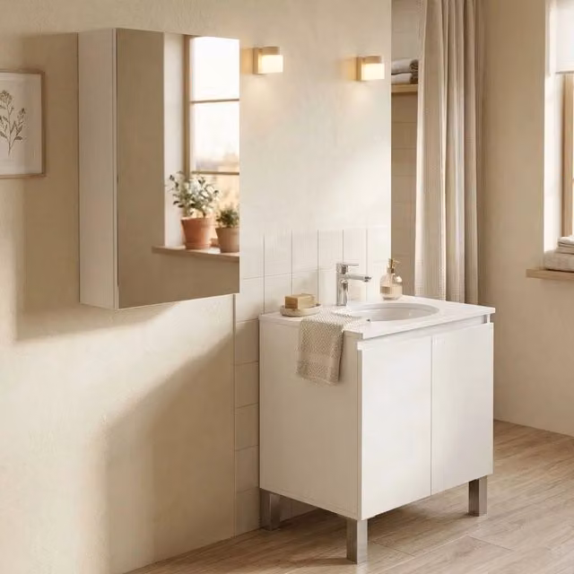 Gaiola, set Mobili Bagno Specchio Incluso, Bianco Lucido
