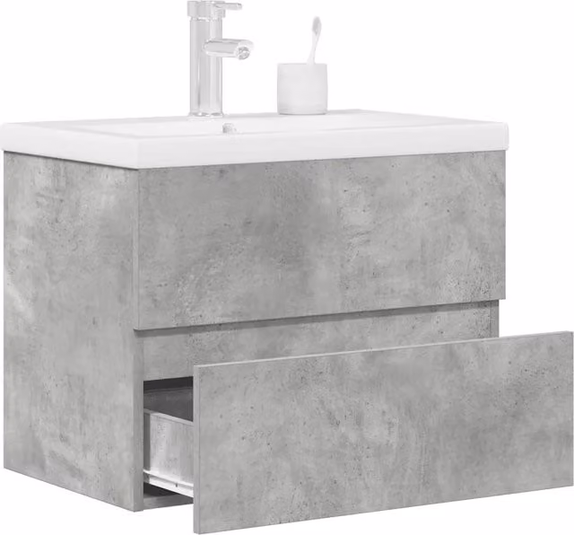 Set Mobili da Bagno Moderno vidaXL in Legno e Ceramica, 2 Pezzi, Grigio e Bianco, Appesi a Parete