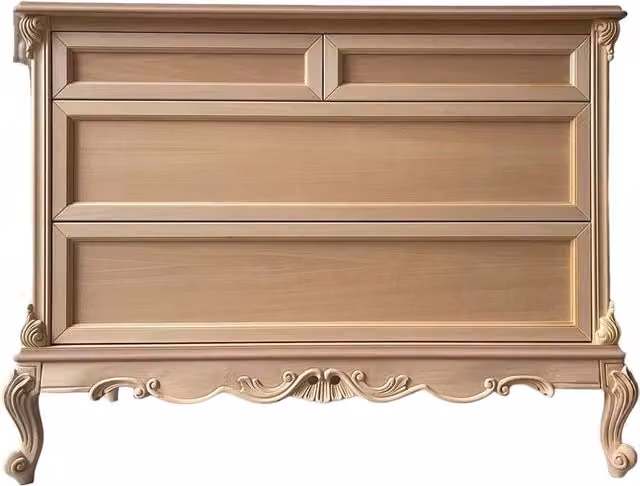 Cassettiera classica barocco con 4 cassetti in legno grezzo Mobili 2G L: 134 cm, P: 56 cm, H: 102 cm
