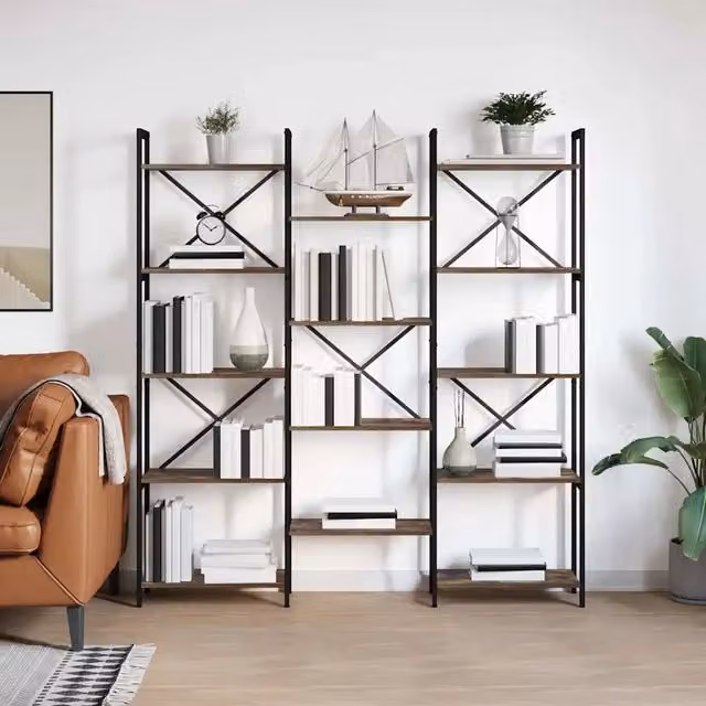 Libreria Industrial vidaXL in Legno e Metallo, Colore Marrone e Nero, L 156 x P 25 x H 167 cm