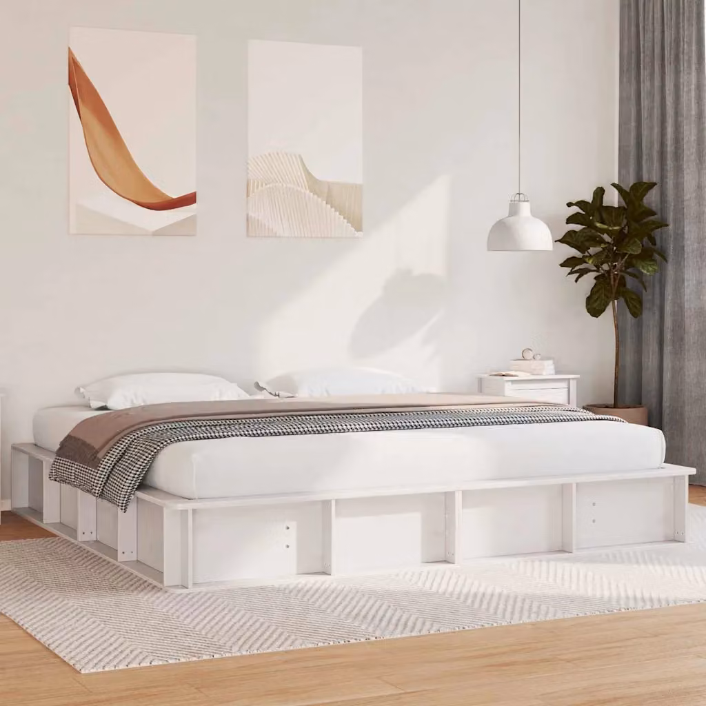 Struttura del letto moderna vidaXL in pino massello bianco L/P: 180 x 200 cm – 1