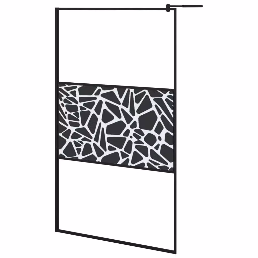 Parete Doccia Walk In vidaXL con Vetro Decorato Design Pietre e Profilo Nero L: 115 cm, H: 195 cm – 2