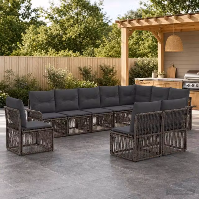 Set Divano da Giardino 10 pz Grigio polyrattan 3434858