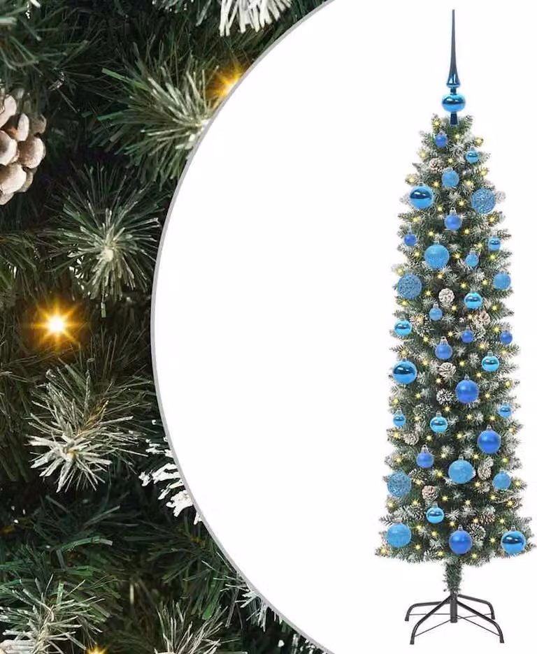 Albero di Natale Artificiale Sottile Verde e Bianco 150 cm