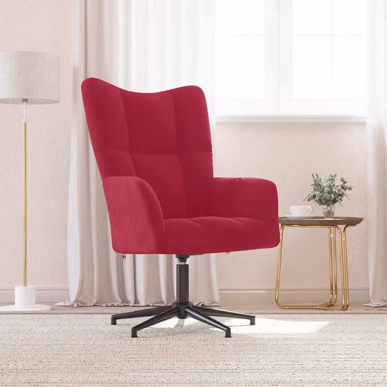Sedia Relax vidaXL in Velluto Rosso con Braccioli e Base Girevole 360 Gradi