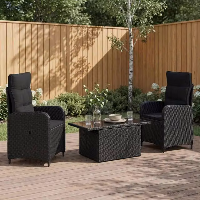 Set da pranzo per esterni 3 pezzi vidaXL in polyrattan nero moderno