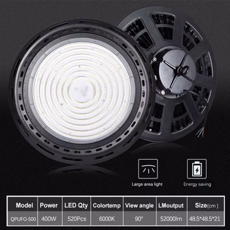 Lampada a sospensione industriale da 400W, con luce bianca fredda, realizzata in alluminio, impermeabile (grado di protezione IP65), ideale per magazzini e officine