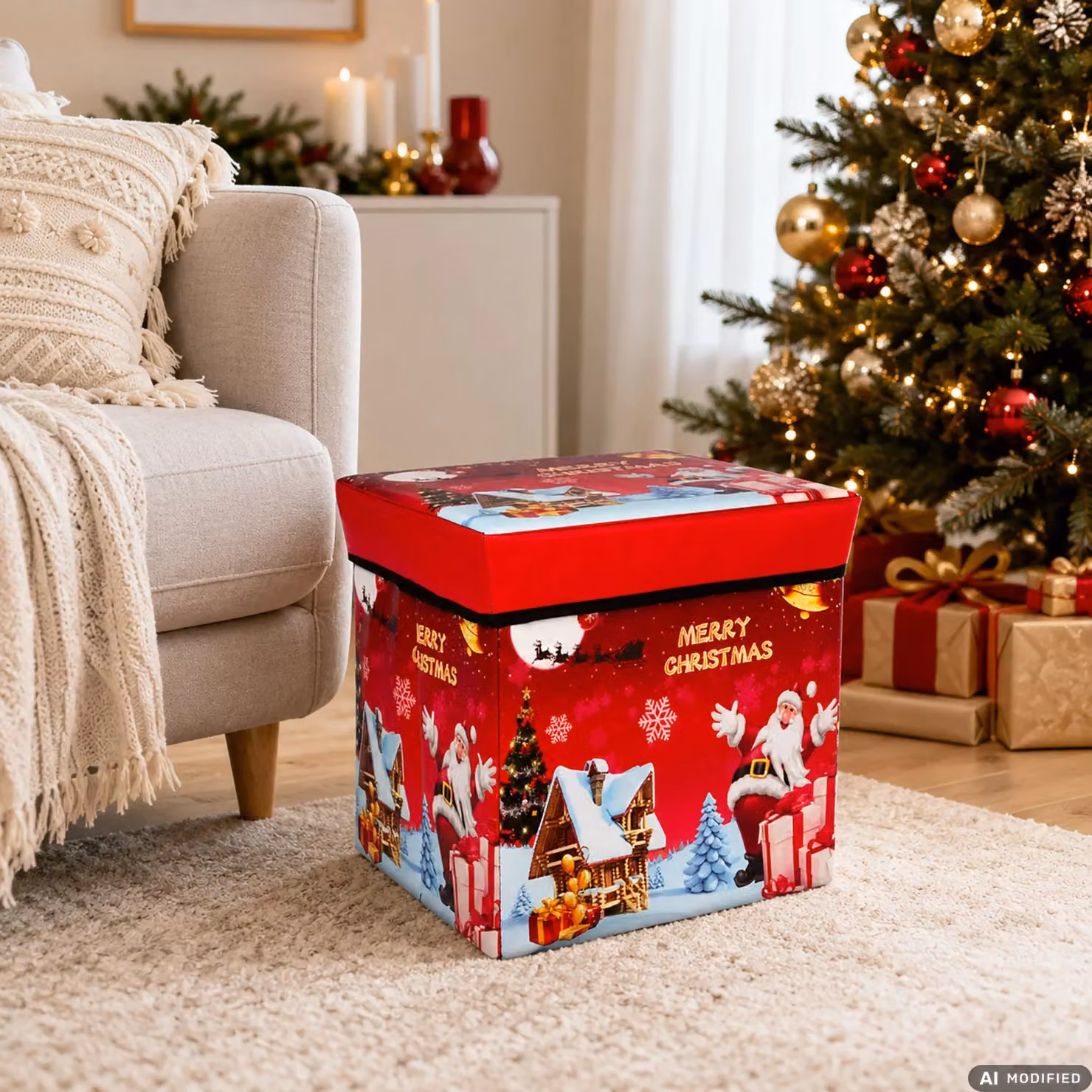 Pouf Contenitore Natalizio Pieghevole VESTIAMO CASA Multicolore L/P/H: 30 x 30 x 30 cm – 2