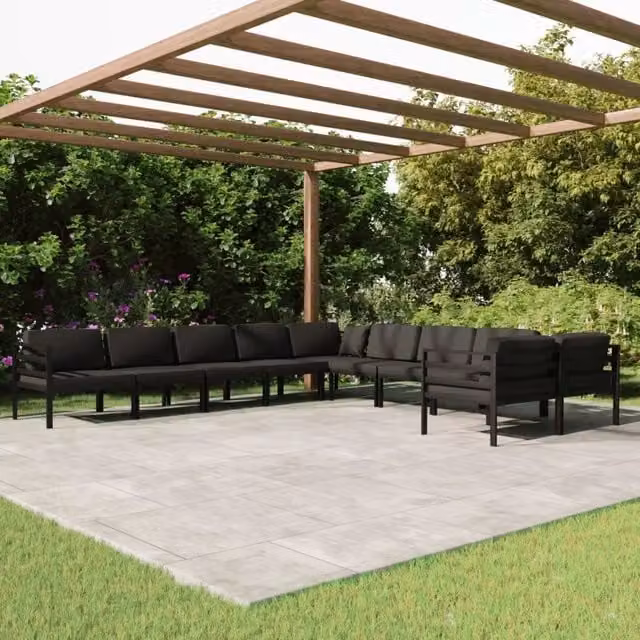 Set di Divani da Giardino a L vidaXL in Alluminio Antracite con Cuscini in Poliestere Resistente ai Raggi UV – 1