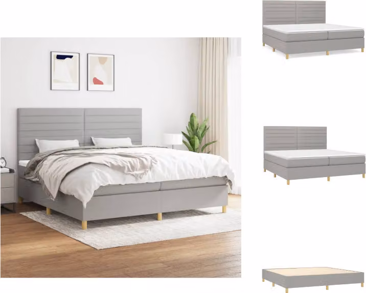 vidaXL Letto a molle con materasso grigio chiaro 200x200 cm in tessuto - Letti & strutture letto