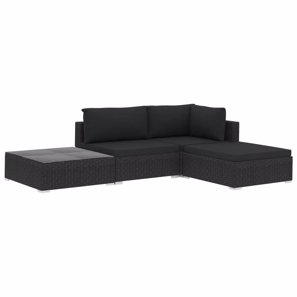 Set Divani da Giardino 4 pz con Cuscini in Polyrattan Nero