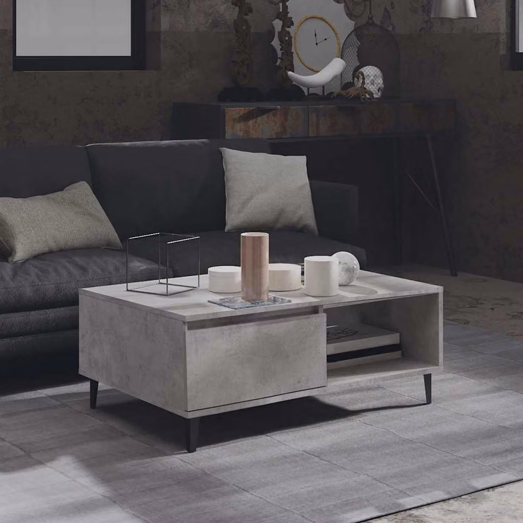 vidaXL Tavolino da Salotto Moderno Grigio con Piano in Legno e Struttura in Metallo L: 90 cm, P: 60 cm, H: 35 cm