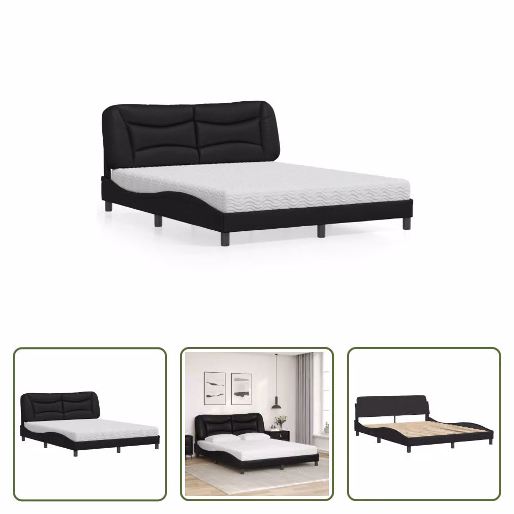 The Living Store Letto con materasso nero 160x200 cm in ecopelle