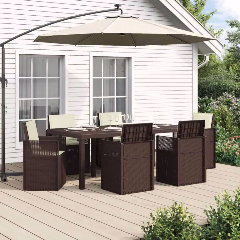 Maison Exclusive - Set da pranzo per esterno, 7 pezzi, color marrone e crema, materiale: polipropilene