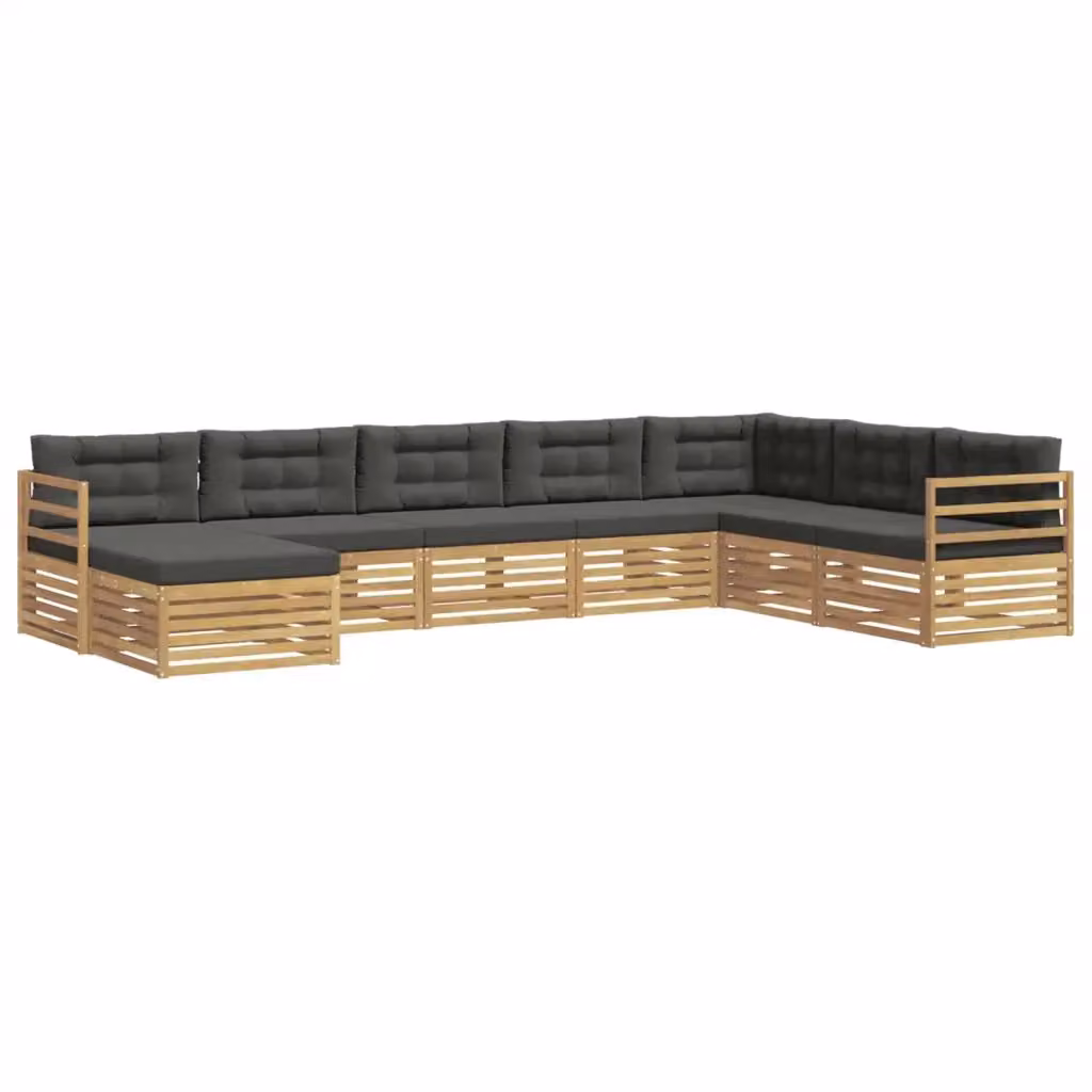 Set di divani da esterno a L con pouf vidaXL, 8 pezzi, Bianco e Antracite, in legno di acacia e tessuto – 2