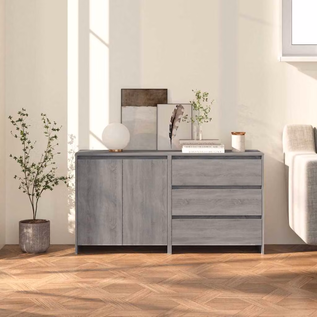 Set di 2 credenze moderne vidaXL in legno e MDF grigio per sala da pranzo – 1