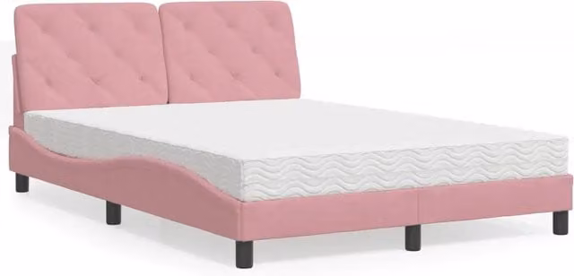 Letto moderno vidaXL in velluto rosa e bianco con materasso in schiuma L/P/H: 140 x 200 cm