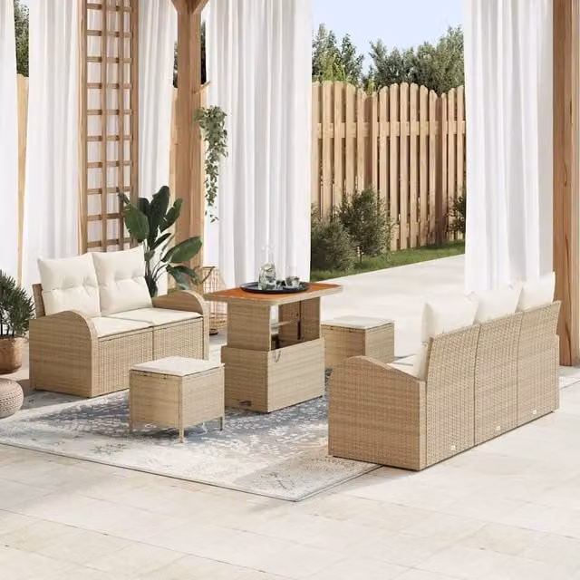 Set Divano da Giardino 8 pz 7-Numero di posti Beige e Crema 3364291