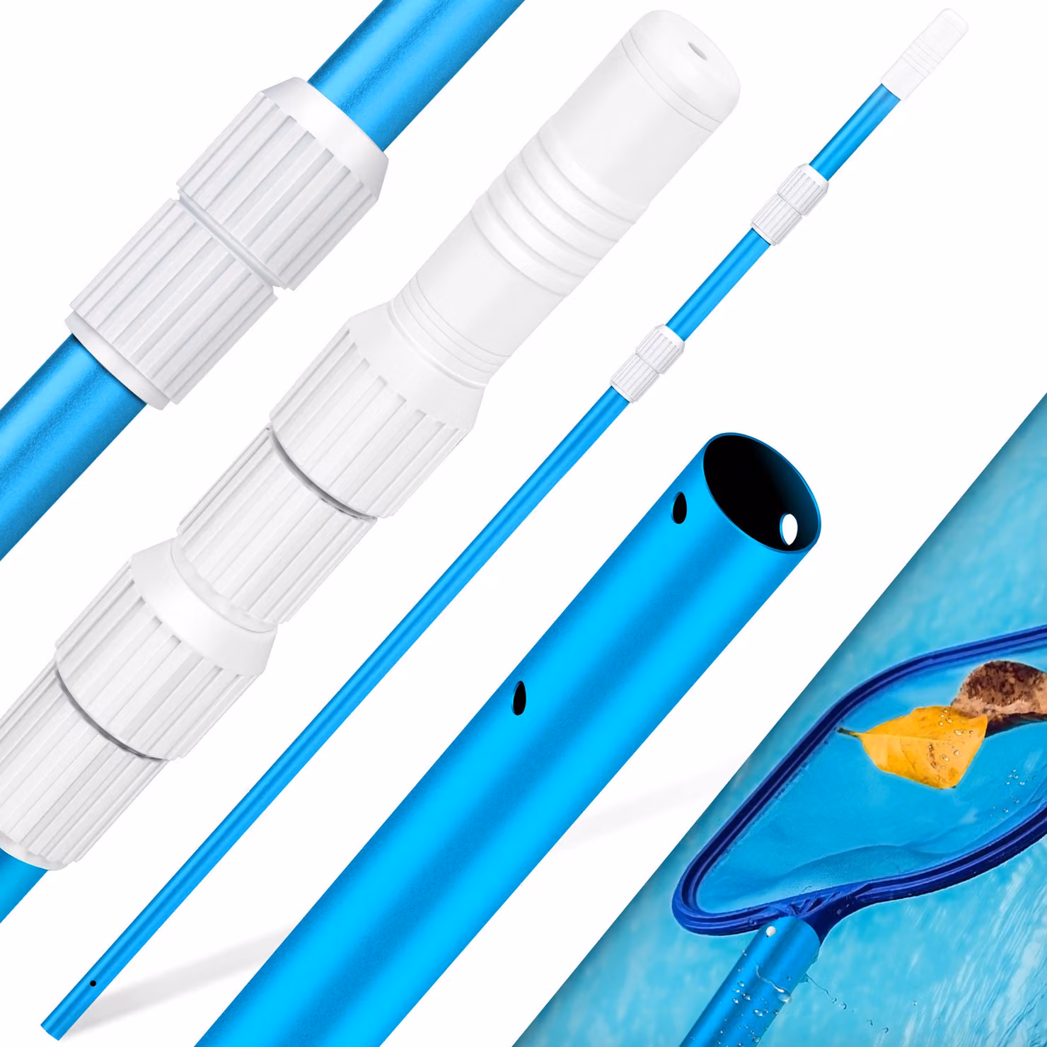 Asta telescopica in alluminio KESSER® per la pulizia della piscina, compatibile con retini da 1,2 m a 3,6 m