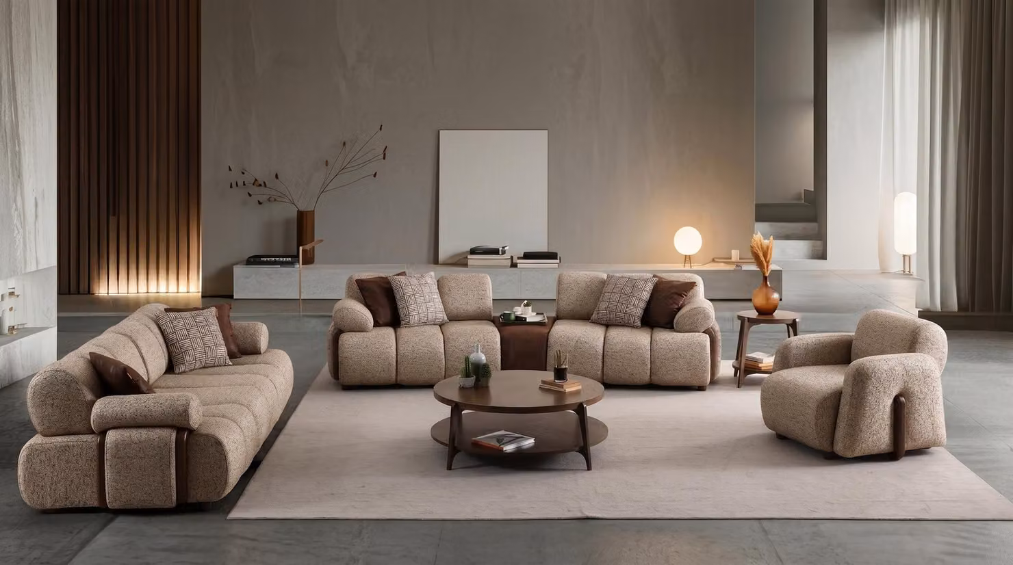 Wohnzimmer Set 2x 3 Sitzer Sofa Sessel Dunkel Modern Gemütlich