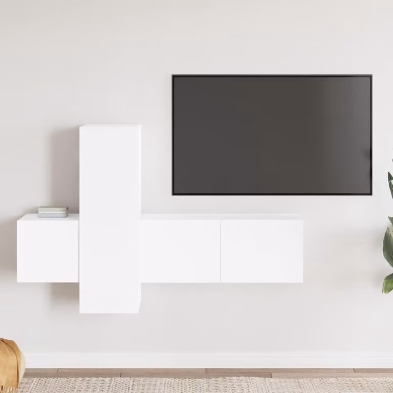 Set di mobili porta TV moderno vidaXL in legno e MDF bianco, composto da 3 pezzi da appendere a parete per il tuo soggiorno