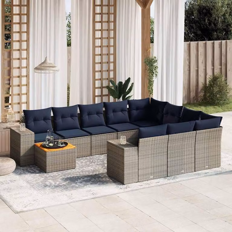 Maison Exclusive - Set da giardino 11 pezzi con cuscini, grigio, polyrattan