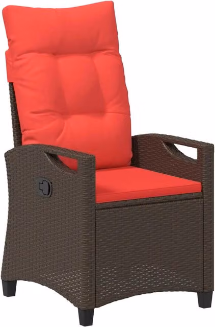 Sedia da giardino reclinabile moderna in metallo e rattan rosso L: 56 cm, P: 60 cm, H: 112 cm – 1