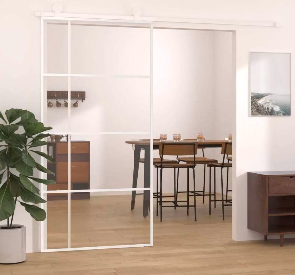 The Living Store porta scorrevole ESG in vetro e alluminio 102,5x205 cm Bianco