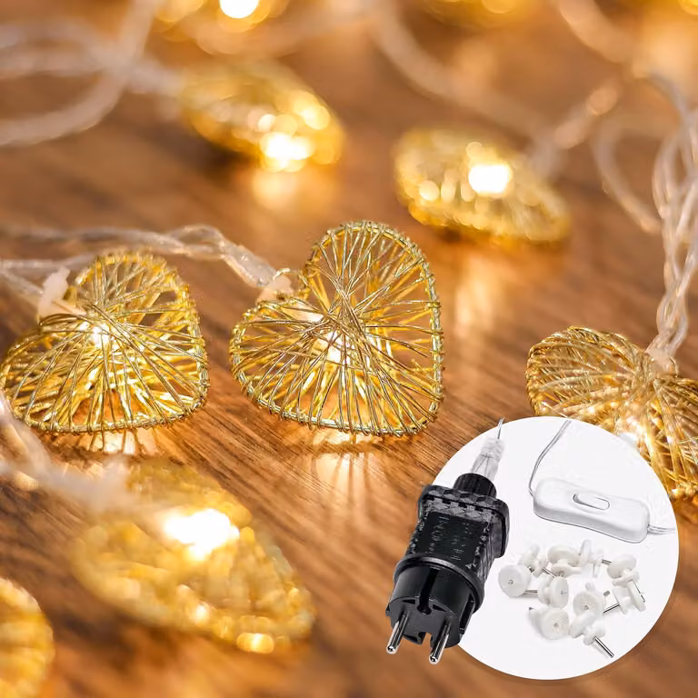 Catena luminosa da 5 metri - 20 LED - Con spina - Luce bianco caldo - Ideale per Natale