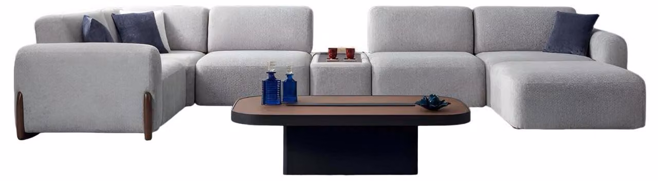 Sofagarnitur Ecksofa L-Form Couchtisch Pouffe Sofa Sofas Set Modern Stil