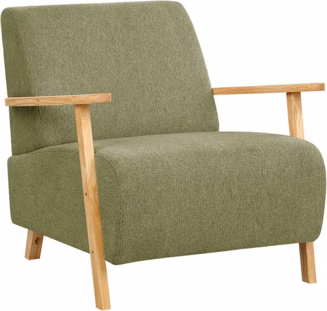 Poltrona Beliani Verde in Tessuto con Braccioli e Gambe in Legno per Soggiorno e Camera da Letto