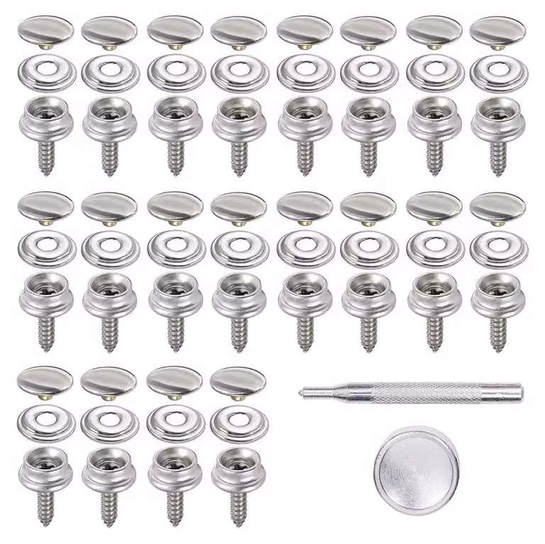 Set di bottoni a pressione, 20 pezzi, diametro 15 mm, acciaio inossidabile/rame, per tessuto da vela, tende, pelle