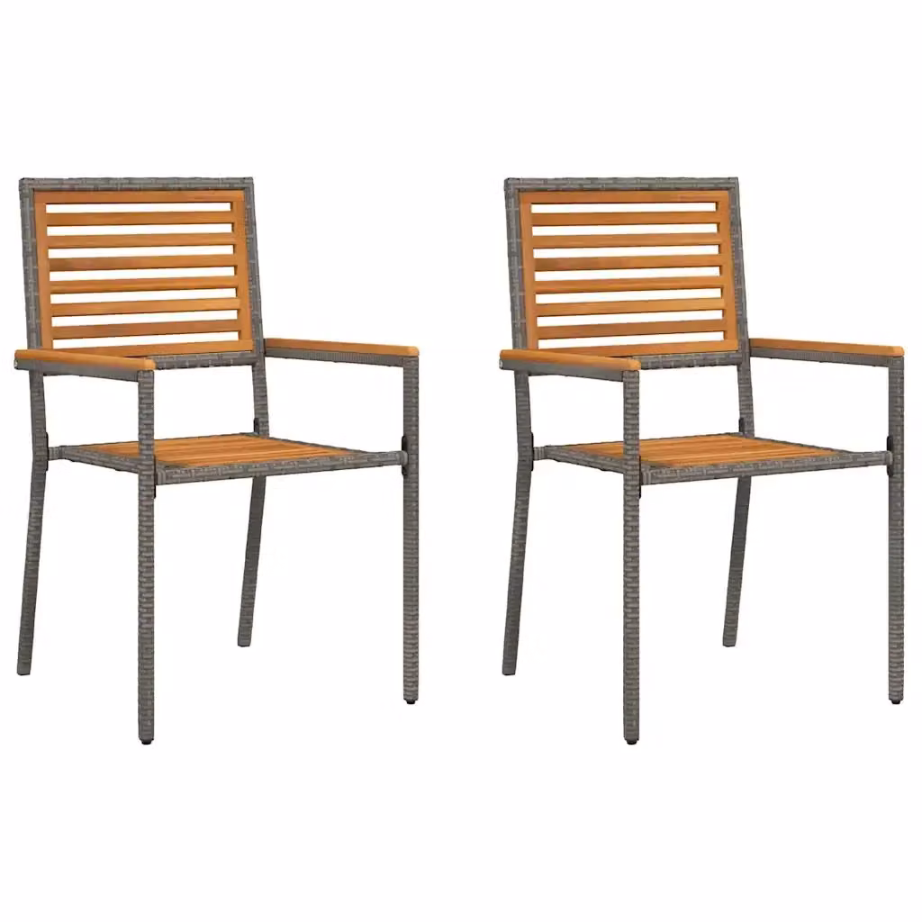 Set di 2 sedie impilabili da giardino vidaXL in legno di acacia e acciaio con braccioli, marrone e grigio – 2