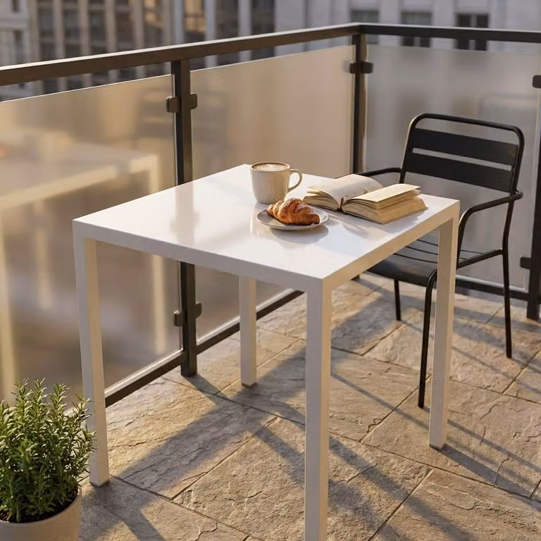 Milani Home - tavolo da giardino quadrato 70 x 70 x 74 cm, bianco, in acciaio autolivellante