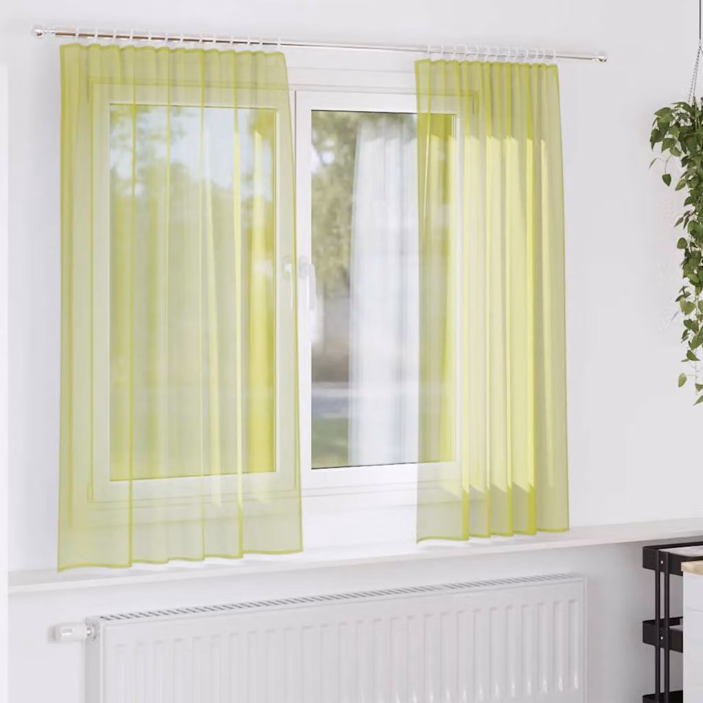 Set di 2 tende in voile semi-trasparenti vidaXL, colore verde, con tasche per asta, L: 140 cm x H: 140 cm