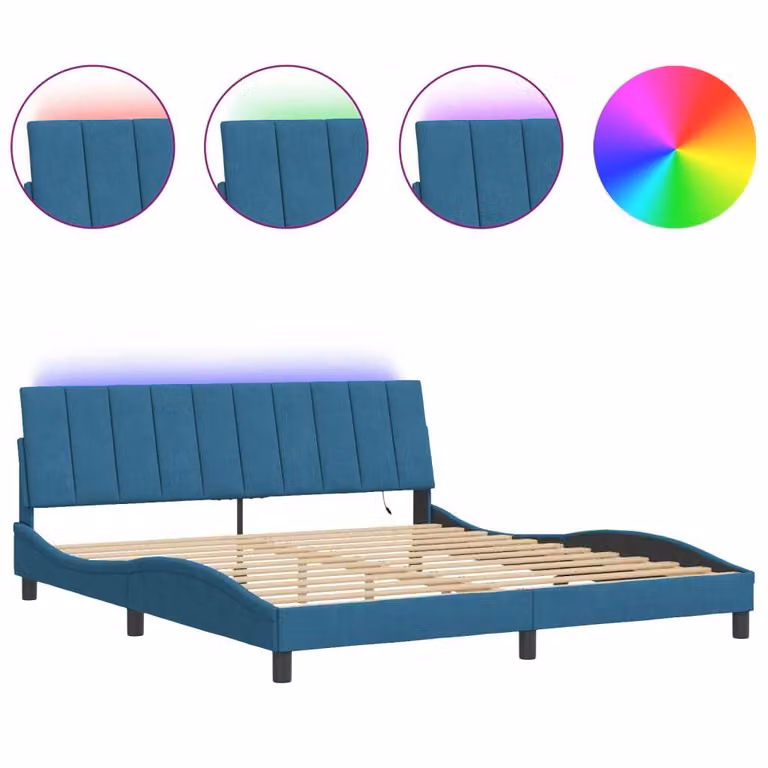 Giroletto con LED senza Materasso Hanko Blu 180x200 cm in Velluto