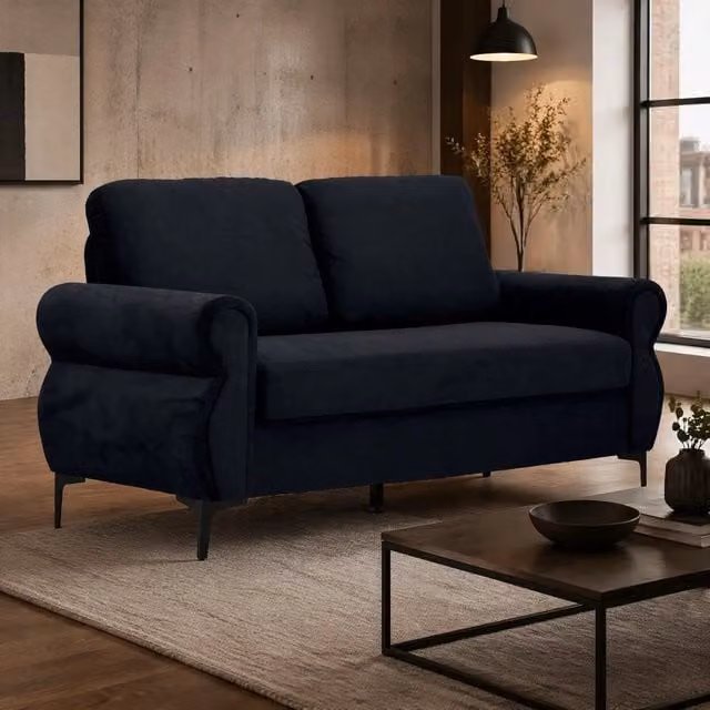 Divano a 2 posti MIVRAY moderno in tessuto nero con struttura in legno e metallo e coperture rimovibili L: 173.5 cm, P: 92 cm, H: 81 cm