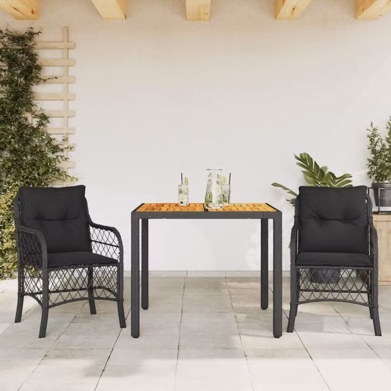 Maison Exclusive - Set da Bistrò 3 pz con Cuscini Nero in Polyrattan