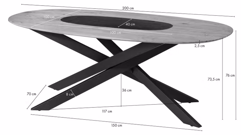 MASSIVMOEBEL24 | Tavolo da pranzo in legno di Acacia 200x100x76 Laccato naturale gambe mikado quadrate