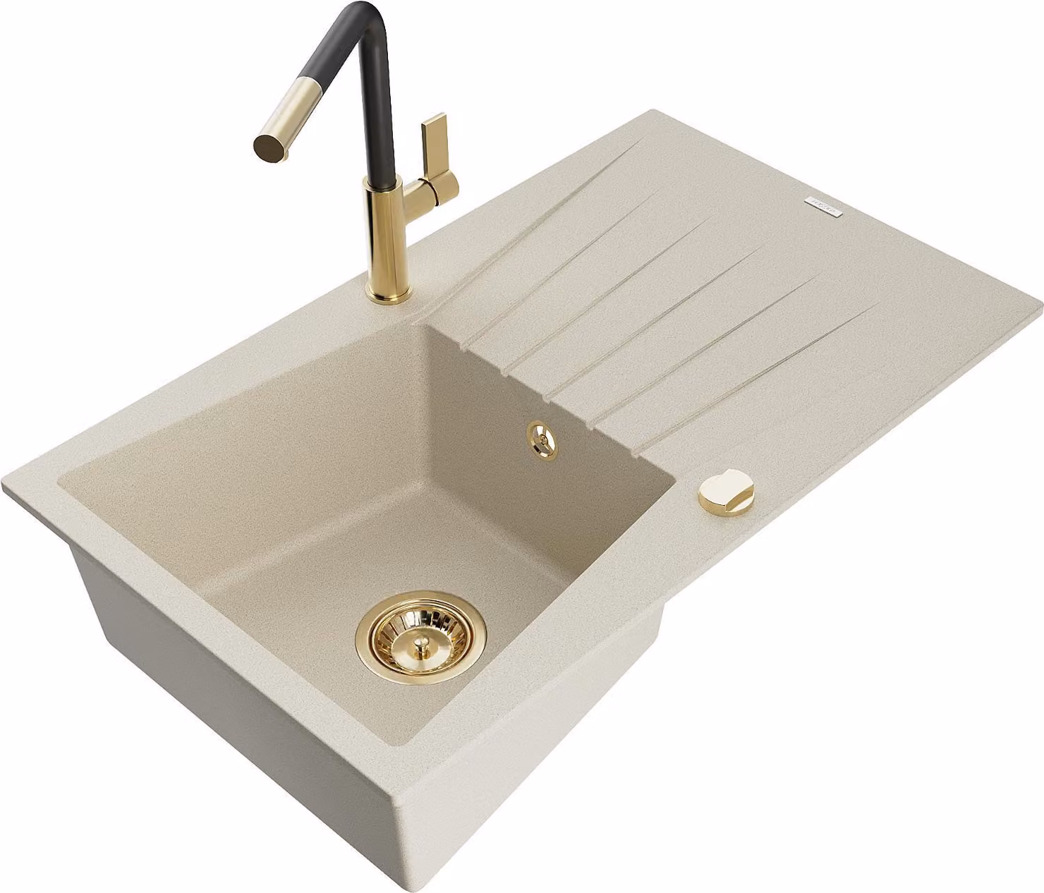 Mexen Cesar lavello in granito monovasca con sgocciolatoio e miscelatore da cucina Flora, beige - 6514-69-670401-57-G