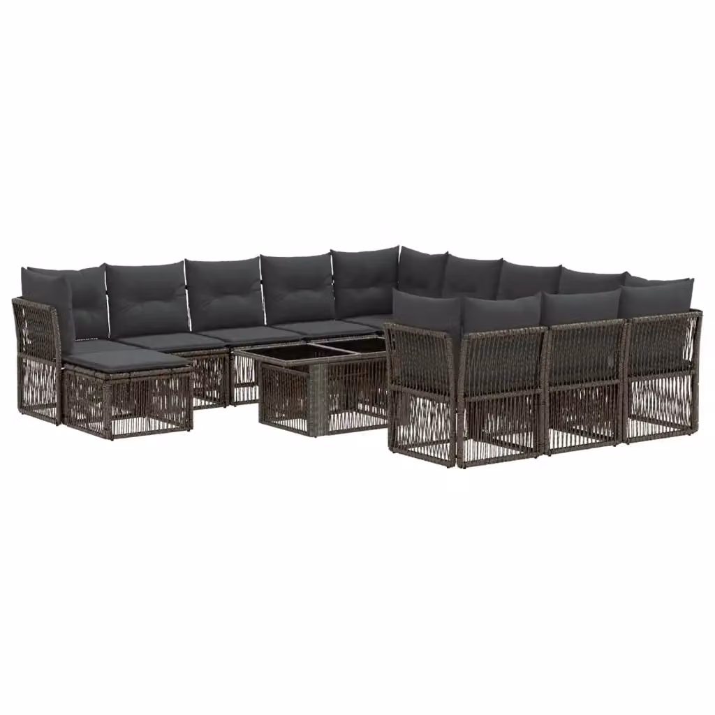 Set Divano da Giardino vidaXL in Polyrattan Grigio e Antracite con 13 Pezzi, Comprensivo di Tavolino, Elementi Angolari e Pouf con Cuscini Imbottiti – 2