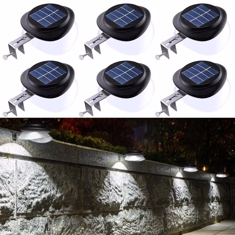 Set di 6 lampade solari, luce bianca fredda, 100 lumen, grado di protezione IP55 (resistente all'acqua), da montare a parete