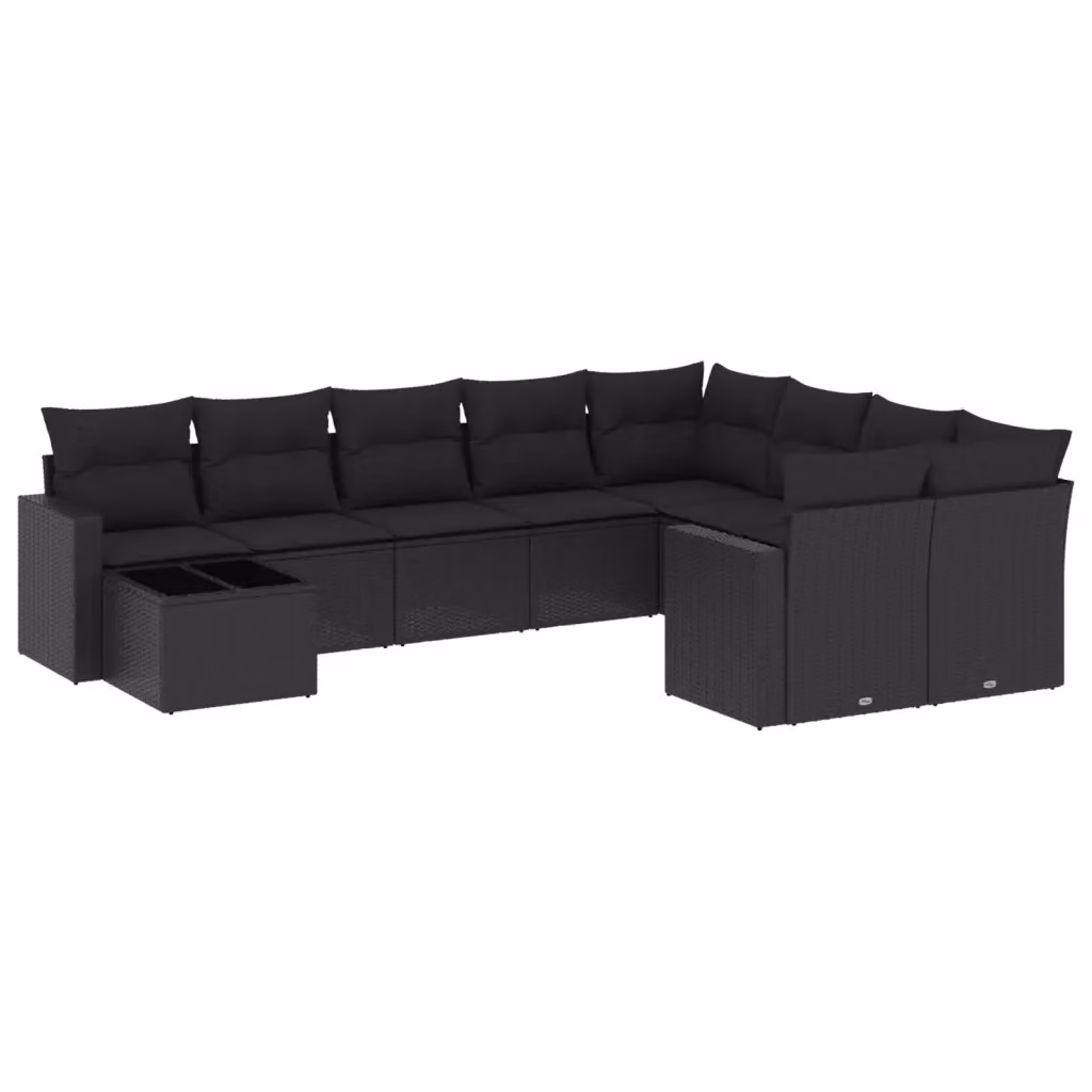 Set di divani da giardino vidaXL in polyrattan nero con cuscini e tavolino da esterno – 2