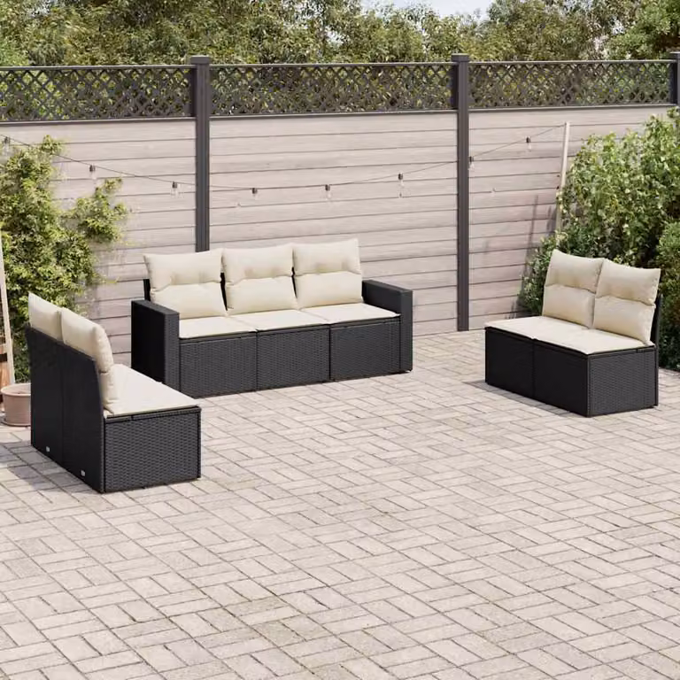 Set di divani da giardino vidaXL in polyrattan nero con 7 cuscini inclusi
