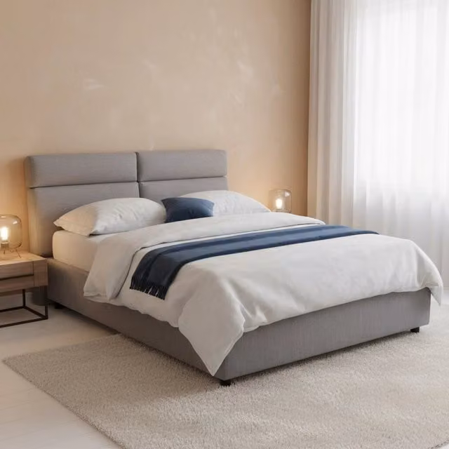 Letto Matrimoniale Asica DMORA con Materasso Incluso in Tessuto Grigio e Nero L/P/H: 160 x 200 cm