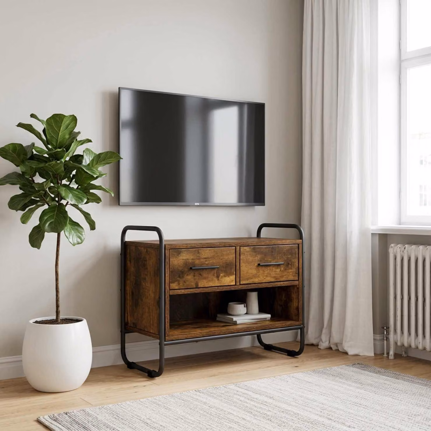 Mobile TV vidaXL in legno ingegnerizzato e metallo, Rovere Fumo, L 60 x P 30 x H 50 cm