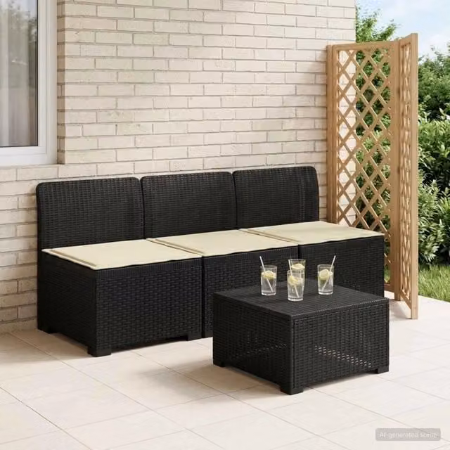Divano da giardino 3 posti con cuscini in look rattan 3 posto 8011960