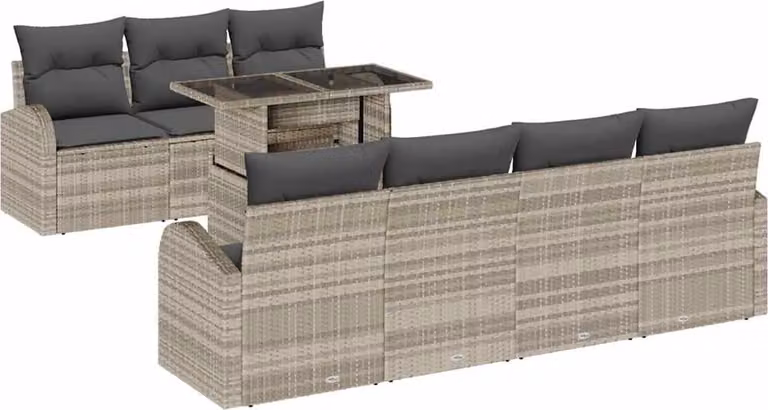 Set Divano da Giardino 8 pcs Grigio chiaro Poly Rattan